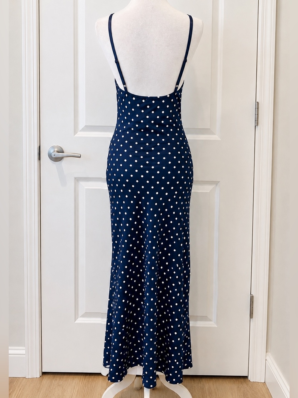 NWT Jessica Simpson Navy Polka Dot Lace Cowl Neck Maxi Dress XL - Picture 4 of 14